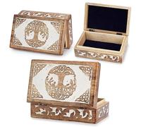 Ajuny Boîte à Bijoux en Bois de Manguier Sculpté - Motif Arbre de Vie Celtique, Fait Main - Coffret de Rangement 20 x 13 x 6 cm, Organisateur Bijoux & Souvenirs, Coffre Décoratif, Idée Cadeau