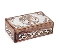 Ajuny Boîte à Bijoux en Bois de Manguier Sculpté - Motif Arbre de Vie Celtique, Fait Main - Coffret de Rangement 20 x 13 x 6 cm, Organisateur Bijoux & Souvenirs, Coffre Décoratif, Idée Cadeau
