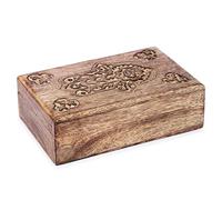 Ajuny Boîte à Bijoux en Bois de Manguier Sculptée à la Main, Main de Fatma Hamsa, Coffret Décoratif Organiseur pour Montres, Souvenirs et Bibelots, Idée Cadeau, 8 x 5 Pouces