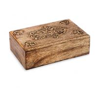 Ajuny Boîte à Bijoux en Bois de Manguier Sculptée à la Main, Main de Fatma Hamsa, Coffret Décoratif Organiseur pour Montres, Souvenirs et Bibelots, Idée Cadeau, 8 x 5 Pouces