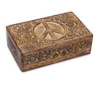 Ajuny Boîte à bijoux en bois de manguier sculptée à la main - motif Paix (colombe) - coffret décoratif de rangement bijoux, montres & souvenirs - 20 x 13 x 6,5 cm - Fabriqué en Inde, idée cadeau