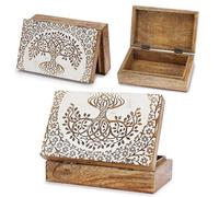 Ajuny Boîte à Bijoux Décorative en Bois Fabriquée à la main Motif Arbre de Vie Coffre au Trésor Polyvalent Organisateur de Voyage Rangement de Souvenirs Porte Bijoux Boîte à Montres Cadeaux 8x5 pouce