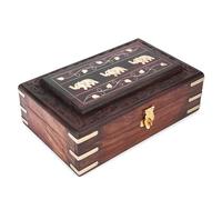 Ajuny Boîte à Bijoux en Bois Fabriquée à la Main Motif éléphant Solide Multifonction Organisateur de Rangement de Souvenirs Coffre au Trésor Porte Bijoux Décoratif Vintage Cadeaux 8x5 pouces
