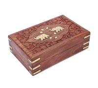 Ajuny Boîte à Bijoux en Bois Fabriquée à la Main Motif éléphant Solide Multifonction Organisateur de Rangement de Souvenirs Coffre au Trésor Porte Bijoux Décoratif Vintage Cadeaux 8x5 pouces