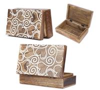 Ajuny Boîte À Bijoux En Bois Fait À La Main Motif Cœur, Blanc & Marron 8x5