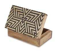 Ajuny Boîte à Bijoux en Bois Faite à la main Organisateur Rangement Souvenirs un Design Ligne Noire Vintage Coffre Trésor pour Boucles Oreilles Colliers Cadeaux - 8 x 5 pouces