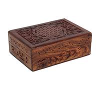Ajuny Boîte à Bijoux en Bois Faite pour Femme Motif Floral Sculpté Solide Polyvalente Rangement de Souvenirs Organisateur de Voyage Coffre Décoratif Vintage Porte bibelot - Cadeau 7 x 5 pouces
