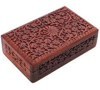 Ajuny Boîte à Bijoux en Bois Sculpté à la Main Motif Floral - Coffret de Rangement Décoratif pour Accessoires, Souvenirs et Petits Objets - Idée Cadeau Femme - 20 x 13 x 6 cm