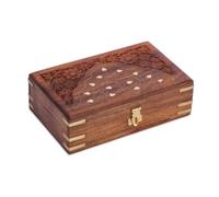 Ajuny Boîte À Bijoux En Bois Sculpté Avec Incrustations Florales En Laiton