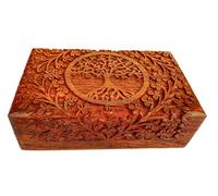 Ajuny Boîte à Bijoux en Bois Sculpté Fait Main - Motif Arbre de Vie, Coffret Décoratif Marron 20 x 13 cm, Coffre au Trésor Polyvalent pour Montres & Souvenirs, Idée Cadeau