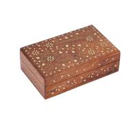 Ajuny Boîte À Bijoux En Bois Sculpté Incrustations En Laiton Motif Floral