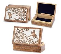 Ajuny Boîte À Bijoux En Bois Sculptée À La Main Avec Motif Libellule, 8x5