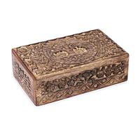 Ajuny Boîte À Bijoux En Bois Sculptée À La Main Motif Arbre De Vie 8x5"