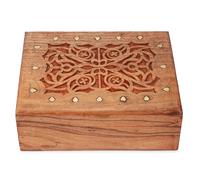 Ajuny Boîte à Bijoux en Bois Sculptée à la Main, Motif Celtique, Coffret Décoratif Vintage pour Colliers, Montres, Souvenirs et Bibelots, Coffre au Trésor Organiseur, 9x7 pouces