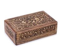 Ajuny Boîte à Décorative en Bois Sculptée à la Main Sculptures de l'Œil de la Vérité Organisateur de Rangement de Souvenirs Vintage Coffre au Trésor de Voyage Porte Bijoux Superbe Cadeau 8 x 5 pouces