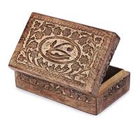 Ajuny Boîte à Décorative en Bois Sculptée à la Main Sculptures de l'Œil de la Vérité Organisateur de Rangement de Souvenirs Vintage Coffre au Trésor de Voyage Porte Bijoux Superbe Cadeau 8 x 5 pouces