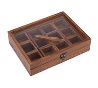 Ajuny Boîte à épices en bois avec 12 compartiments - Boîte de Rangement pour Vos Condiments, Sachets de Thé, Dosettes de café avec Couvercle en Verre Idéale pour Toute Décoration Créative