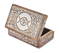 Ajuny Boîte à fleurs décorative en bois sculpté à la main en forme d'étoile de lune de couleur blanche - Utilisation polyvalente comme rangement de bijoux, boîte à bijoux ou boîte à montres