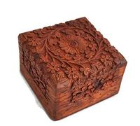 Ajuny Boîte À Souvenirs En Bois Sculptée À La Main De Motif Floral 10x10 cm