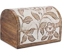 Ajuny Boîte de rangement décorative, en bois blanc, motif floral sculpté à la main, polyvalente, idéale pour rangement de bijoux, souvenirs et comme cadeau