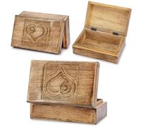 Ajuny Boîte de Rangement Décorative en Bois Fabriquée à la main pour Bijoux Motif cœur Vintage Multifonction Coffre au Trésor Colliers Montres Boîtes de Rangement Cadeaux 8x5 pouces