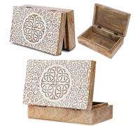 Ajuny Boîte à Bijoux en Bois Blanche 20×13×6,5 cm - Coffret Vintage avec Nœud Celtique Triquetra, Organiseur de Bijoux & Montres, Boîte Souvenirs Décorative, Idée Cadeau