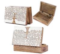 Ajuny Boîte de Rangement Décorative en Bois Faite à la Main Motif Arbre de vie Coffre au Trésor Blanc Organisateur de Cadeaux 8x5 pouces