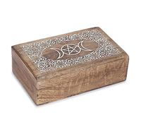 Ajuny Boîte de Rangement Décorative en Bois Faite à la main pour Bijoux Motif étoile et Lune Porte Bijoux Coffre au Trésor Organisateur de Colliers Boîtes de Montres Meilleur Cadeau - 8X5 pouces