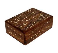 Ajuny Boîte de Rangement Décorative en Bois Pour Bijoux Style Floral Vintage Incrustation en Laiton Organisateur de Rangement Pour Souvenirs Coffre au Trésor de Voyage, cadeaux 7x5 pouces