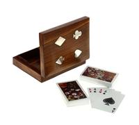 Ajuny - Boîte de rangement décorative en bois pour cartes à jouer avec incrustation en laiton, 15 x 12 x 4 cm