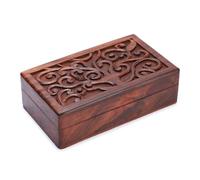 Ajuny Boîte de Rangement Décorative en Bois Sculpté à la Main pour Bijoux Motif Feuille d'arbre Style Vintage - Porte Bijoux Polyvalent Coffre au Trésor pour Cadeaux - Marron, 10x6 pouces
