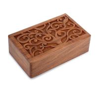 Ajuny Boîte de Rangement Décorative en Bois Sculpté à la Main pour Bijoux Motif Feuille d'arbre Style Vintage - Porte Bijoux Polyvalent Coffre au Trésor pour Cadeaux - Marron, 10x6 pouces
