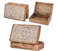 Ajuny Boîte de Rangement Décorative en Bois Sculpté à la Main pour Bijoux Motif Floral Coffre au Trésor Polyvalent Organisateur de Souvenirs Colliers Boîtes à Montres Cadeaux 8x5 pouces