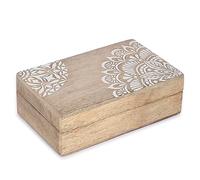 Ajuny Boîte de Rangement Décorative en Bois Sculpté à la main pour Bijoux Motif Floral d'angle Coffre au Trésor Polyvalent Organisateur de Souvenirs Colliers Boîtes à Montres Cadeaux 8x5 pouces
