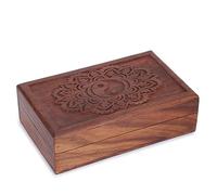 Ajuny Boîte de Rangement Décorative en Bois Sculpté à la main pour Bijoux Motif Floral Tai Chi Coffre au Trésor Polyvalent Organisateur de Souvenirs Colliers Boîtes à Montres Cadeaux 8x5 pouces