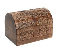 Ajuny Boîte de rangement décorative, motif arbre de vie sculpté à la main, en bois de manguier, polyvalente, idéale pour rangement de bijoux, babioles et comme cadeau