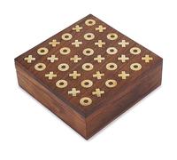 Ajuny Boîte de Rangement en Bois Faite à la Main avec Incrustation en Laiton Jeu de société Tic Tac Toe en Bois avec Incrustation en Laiton - Jeu d'intérieur et d'extérieur Jeu de Voyage 5x5 Pouces