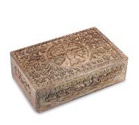 Ajuny Boîte Décorative Bois Arbre de Vie Turquoise Sculptée 20 x 13 cm