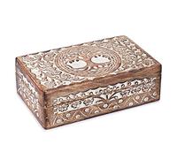 Ajuny Boîte décorative, en bois, faite à la main avec des sculptures d'arbres de vie, blanche, polyvalente comme rangement, porte-bijoux ou boîte à montres, excellent cadeau