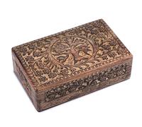 Ajuny Boîte décorative en bois sculptée à la main avec des sculptures d'arbre de vie Utilisation polyvalente comme boîte de rangement de bijoux, boîte de montre, idéale pour les cadeaux