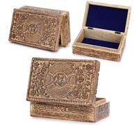 Ajuny Boîte décorative en bois sculptée à la main avec des sculptures de fleurs d'étoiles de lune - Utilisation polyvalente comme rangement de bijoux, porte-bijoux, idéal pour les cadeaux