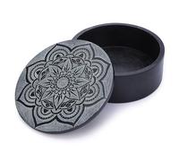 Ajuny Boîte Décorative Ronde en Stéatite Faite à la Main en Marbre Noir Sculptures de Mandala Polyvalente Comme Rangement de Bijoux Porte Bague Bibelots Décoration Intérieur Cadeaux 5 X 2 pouces