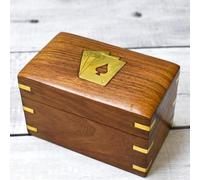 Ajuny Boîte en Bois pour Cartes à Jouer As en Laiton, Coffret Double Jeu Avec 2 Paquets de Cartes, Étui de Rangement Poker Bridge Tarot, Idée Cadeau Élégante pour Homme et Femme