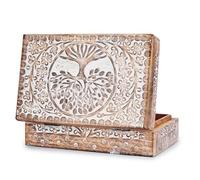 Ajuny Boîte en Bois Sculptée à la Main Motif Arbre de Vie Blanc Coffret Décoratif Multifonction Boîte à Bijoux Porte Trésors Coffret à Montres Idée Cadeau