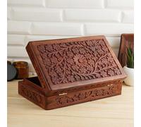 Ajuny Boîte Rangement Décorative en Bois Sculpté à la Main pour Bijoux Motif Floral Coffre au Trésor Polyvalent Organisateur Souvenirs Colliers Boîtes à Montres Idéal pour les Cadeaux 10 x 6 pouces