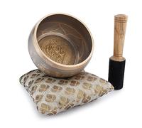 Ajuny Bol chantant bouddhiste tibetain - Shree Ganesha - Son de meditation OM Bell beige - 4 pouces de diametre pour accessoires de relaxation et de meditation - Baton et coussin inclus
