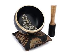 Ajuny Bol Chantant En Laiton Avec Bouddha Motif Inclut Gréviste & Coussin