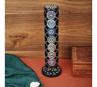 Ajuny Brûleur d'encens en Pierre Ollaire en Marbre Noir 3x3x10,5 Pouces Rond Décoratif avec 7 Mantras Sculptés pour Bougie Chauffe Plat pour la Maison Le Bureau Le Parfum Le Yoga la Méditation