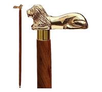 Ajuny Canne de Marche Pliable en Bois 91 cm - Bâton Léger avec Poignée Lion en Laiton | Élégant pour Hommes Femmes Seniors | Idéal pour Randonnée et Cadeau