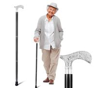 Ajuny Canne de Marche pour Homme Femmes Aînés Fait à La Main en Bois Canne Décoratif en Laiton en Forme de Motif Floral Finition argentée Poignée Léger à Usage Quotidien Cadeau pour Adultes 36 Pouces